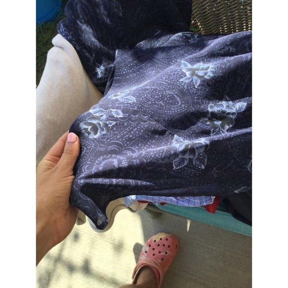 Talbots womens midi dress tie neck 8 blue floral chiffon wedding formal modest - Picture 10 of 15